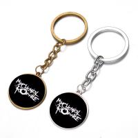 Fashion Time Gem Keychain Key Ring, Zinc Alloy, with iron ring & Glass, Flat Round, plated, time gem jewelry & Unisex & with letter pattern & decal lead & cadmium free, 28mm 
