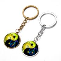 Fashion Time Gem Keychain Key Ring, Zinc Alloy, with iron ring & Glass, Flat Round, plated, time gem jewelry & ying yang & Unisex & decal lead & cadmium free, 28mm 