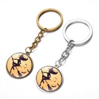 Fashion Time Gem Keychain Key Ring, Zinc Alloy, with iron ring & Glass, Flat Round, plated, time gem jewelry & Unisex & Halloween Jewelry Gift & decal lead & cadmium free, 28mm 
