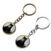 Mode-Zeit-Edelstein Keychain, Zinklegierung, mit Eisen Ring & Glas, flache Runde, plattiert, Zeit Edelstein Schmuck & unisex & Aufkleber, keine, frei von Blei & Kadmium, 28mm, verkauft von PC