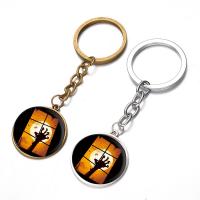 Fashion Time Gem Keychain Key Ring, Zinc Alloy, with iron ring & Glass, Flat Round, plated, time gem jewelry & Unisex & Halloween Jewelry Gift & decal lead & cadmium free, 28mm 