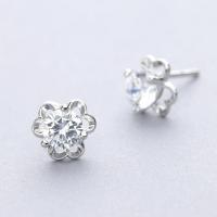 Cubic Zircon Brass Earring, Flower, thick 925 sterling silver plated & for woman & with cubic zirconia, nickel, lead & cadmium free 