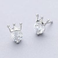 Cubic Zircon Brass Earring, Crown, thick 925 sterling silver plated & for woman & with cubic zirconia, nickel, lead & cadmium free 