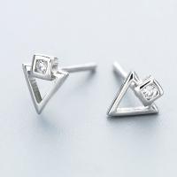 Cubic Zircon Brass Earring, Triangle, thick 925 sterling silver plated, for woman & with cubic zirconia, nickel, lead & cadmium free 