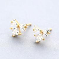 Cubic Zircon Brass Earring, Bowknot, gold color plated, for woman & with cubic zirconia, nickel, lead & cadmium free 