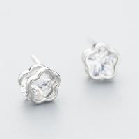Cubic Zircon Brass Earring, Flower, thick 925 sterling silver plated, 5 petal & for woman & with cubic zirconia, nickel, lead & cadmium free 