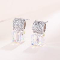 Cubic Zircon Brass Earring, with Quartz, Drum, thick 925 sterling silver plated, for woman & with cubic zirconia, nickel, lead & cadmium free 