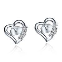 Cubic Zircon Brass Earring, Heart, thick 925 sterling silver plated & for woman & with cubic zirconia, nickel, lead & cadmium free 