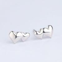 Brass Stud Earring, Heart, thick 925 sterling silver plated, for woman, nickel, lead & cadmium free 