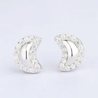 Cubic Zirconia Micro Pave Brass Earring, Moon, thick 925 sterling silver plated, micro pave cubic zirconia & for woman, nickel, lead & cadmium free 