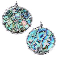 Abalone Shell Pendants, Brass, with Abalone Shell, Flat Round, platinum color plated, mosaic Approx 
