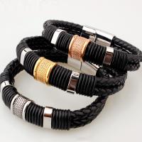 PU Leather Cord Bracelets, with Stainless Steel, plated, Unisex 12mm Approx 8.5 Inch 