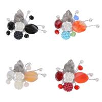 Glas Perle Brosche, Zinklegierung, mit Kristall & Glasperlen & Harz, silberfarben plattiert, für Frau, keine, frei von Blei & Kadmium, 45x65mm, verkauft von PC