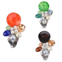 Glass Pearl Brooch, Zinc Alloy, with Crystal & Glass Pearl & Resin, silver color plated, for woman lead & cadmium free 