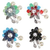 Glass Pearl Brooch, Zinc Alloy, with Crystal & Glass Pearl & Resin, antique silver color plated, for woman lead & cadmium free, 30-50mm 