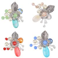 Glass Pearl Brooch, Zinc Alloy, with Crystal & Glass Pearl & Resin, antique silver color plated, for woman lead & cadmium free 