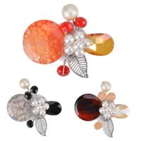 Broche de perla de cristal, aleación de zinc, con Cristal & Perlas de vidrio & resina, chapado en color de plata, para mujer, libre de plomo & cadmio, 50x55mm, Vendido por UD