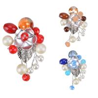 Glass Pearl Brooch, Zinc Alloy, with Crystal & Glass Pearl & Resin, antique silver color plated, for woman, lead & cadmium free 