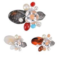 Broche de perla de cristal, aleación de zinc, con Cristal & Perlas de vidrio & resina, chapado en color de plata antigua, para mujer, libre de plomo & cadmio, 40x55mm, Vendido por UD