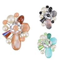 Glass Pearl Brooch, Zinc Alloy, with Crystal & Glass Pearl & Resin, silver color plated, for woman, lead & cadmium free 