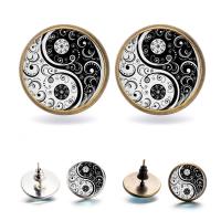 Zinc Alloy Stud Earring, with Glass, stainless steel post pin, Flat Round, plated, time gem jewelry & ying yang & for woman & decal lead & cadmium free, 14mm 