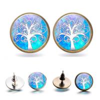 Zinc Alloy Stud Earring, with Glass, stainless steel post pin, Flat Round, plated, tree of life design & time gem jewelry & for woman & decal lead & cadmium free, 14mm 