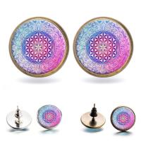 Time Gem Earring, Zinc Alloy, with Glass, stainless steel post pin, Flat Round, plated, time gem jewelry & for woman & decal lead & cadmium free, 14mm 