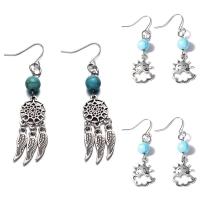 Turquoise Zinc Alloy Earring, with Synthetic Turquoise, iron earring hook, antique silver color plated & for woman, lead & cadmium free, 15mm 