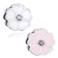 Rhinestone Zinc Alloy European Beads, Flower, platinum color plated, without troll & enamel & with rhinestone lead & cadmium free Approx 4-4.5mm 
