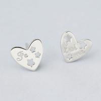 Brass Stud Earring, Heart, thick 925 sterling silver plated, with letter pattern & for woman, nickel, lead & cadmium free 