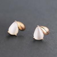 Cats Eye Earring, Brass, with Cats Eye, Teardrop, rose gold color plated, for woman, nickel, lead & cadmium free 