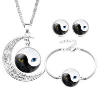 Zinc Alloy Jewelry Set, Stud Earring & bracelet & necklace, with Glass, with 2lnch extender chain, platinum color plated, time gem jewelry & valentino chain & for woman, nickel, lead & cadmium free, 37mm, 20mm, 20mm, 12mm Approx 19.5 Inch, Approx 6 Inch 