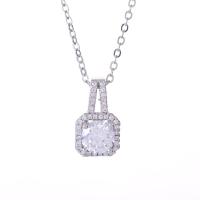 Brass Necklace, with 5cm extender chain, Square, platinum color plated, oval chain & micro pave cubic zirconia & for woman, nickel, lead & cadmium free, 400mm Approx 15.5 Inch 