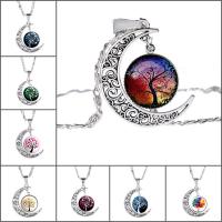 Zinc Alloy Necklace, with iron chain & Glass, with 5cm extender chain, Moon, antique silver color plated, tree of life design & time gem jewelry & Unisex & valentino chain & decal, lead & cadmium free, 25mm Approx 17.5 Inch 