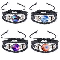 Fashion Time Gem Bracelet Bangle, PU Leather, with Cowhide & Non Magnetic Hematite & Glass, plated, starry design & time gem jewelry & Unisex & adjustable & , 18mm Approx 7-10 Inch 