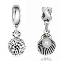Zinc Alloy European Pendants, with ABS Plastic Pearl, antique silver color plated & without troll & with rhinestone, lead & cadmium free, 10-30mm Approx 4-4.5mm 