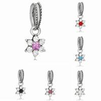 Zinc Alloy European Pendants, Flower, antique silver color plated, without troll & with rhinestone lead & cadmium free, 10-30mm Approx 4-4.5mm 
