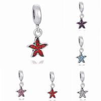 Zinc Alloy European Pendants, Starfish, antique silver color plated, without troll & with rhinestone lead & cadmium free, 10-30mm Approx 4-4.5mm 