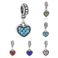 Zinc Alloy European Pendants, Heart, antique silver color plated, without troll & with rhinestone lead & cadmium free, 10-30mm Approx 4-4.5mm 
