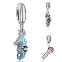 Zinc Alloy European Pendants, antique silver color plated & without troll & enamel & with rhinestone, lead & cadmium free, 10-30mm Approx 4-4.5mm 