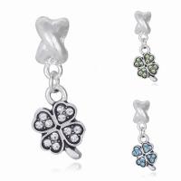 Zinc Alloy European Pendants, Four Leaf Clover, plated, without troll & with rhinestone lead & cadmium free, 10-30mm Approx 4-4.5mm 