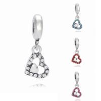 Zinc Alloy European Pendants, Heart, plated, without troll & with rhinestone lead & cadmium free, 10-30mm Approx 4-4.5mm 