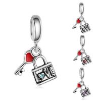 Zinc Alloy European Pendants, Lock and Key, antique silver color plated, without troll & enamel & with rhinestone lead & cadmium free Approx 4-4.5mm 
