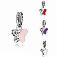 Zinc Alloy European Pendants, Butterfly, antique silver color plated, without troll & enamel & with rhinestone lead & cadmium free Approx 4-4.5mm 
