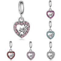 Zinc Alloy European Pendants, Heart, word mom, antique silver color plated, without troll & with rhinestone lead & cadmium free Approx 4-4.5mm 
