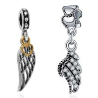 Zinc Alloy European Pendants, Wing Shape, plated & without troll & with rhinestone, lead & cadmium free, 10-30mm Approx 4-4.5mm 
