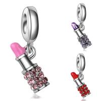 Zinc Alloy European Pendants, Lipstick, platinum color plated, without troll & enamel & with rhinestone lead & cadmium free, 10-30mm Approx 4-4.5mm 