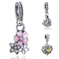 Zinc Alloy European Pendants, antique silver color plated & without troll & enamel & with rhinestone, lead & cadmium free, 10-30mm Approx 4-4.5mm 