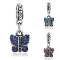 Zinc Alloy European Pendants, Butterfly, antique silver color plated, without troll & with rhinestone lead & cadmium free, 10-30mm Approx 4-4.5mm 