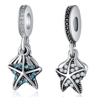 Zinc Alloy European Pendants, Starfish, antique silver color plated, without troll & with rhinestone lead & cadmium free, 10-30mm Approx 4-4.5mm 